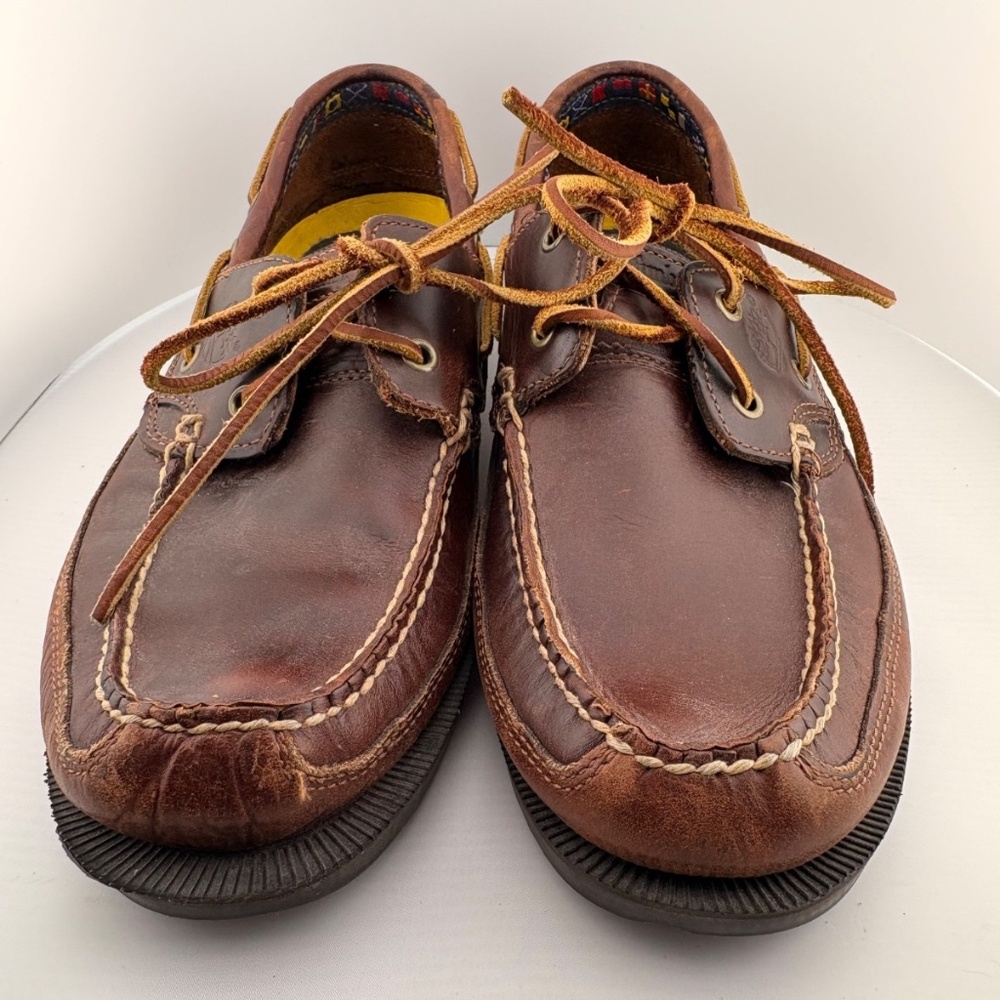 Men's Timberland Slip On Two Eye Boat Shoes - Dark Brown Leather - Size 9 1/2